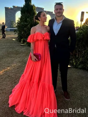 Orange Strapless A-line Evening Gown Long Evening Party Prom Dresses ,WGP1255