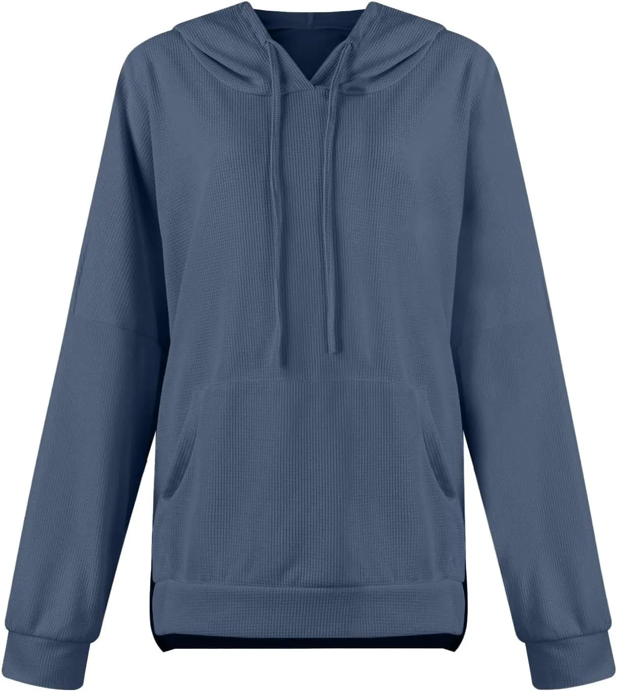 Oversized Hoodies for Women Waffle Knit Drawstring Hooded Sweatshirt with Pocket Casual Side Slit Pullover Sweaters