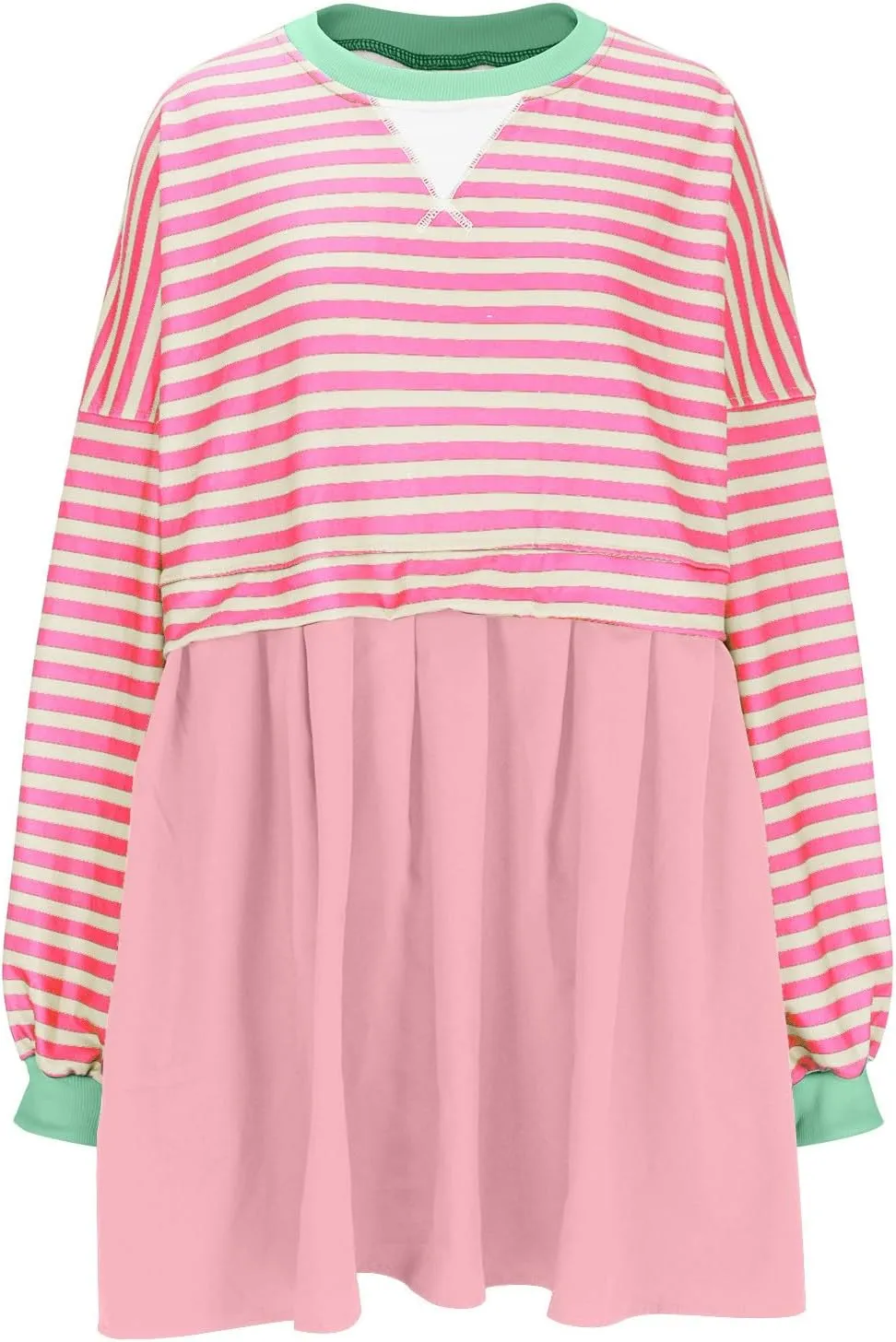 Oversized Sweatshirt Dress Womens Fall Fashion 2024 Long Sleeve Crewneck Patchwork Pullover Tops Pleated Mini Dress