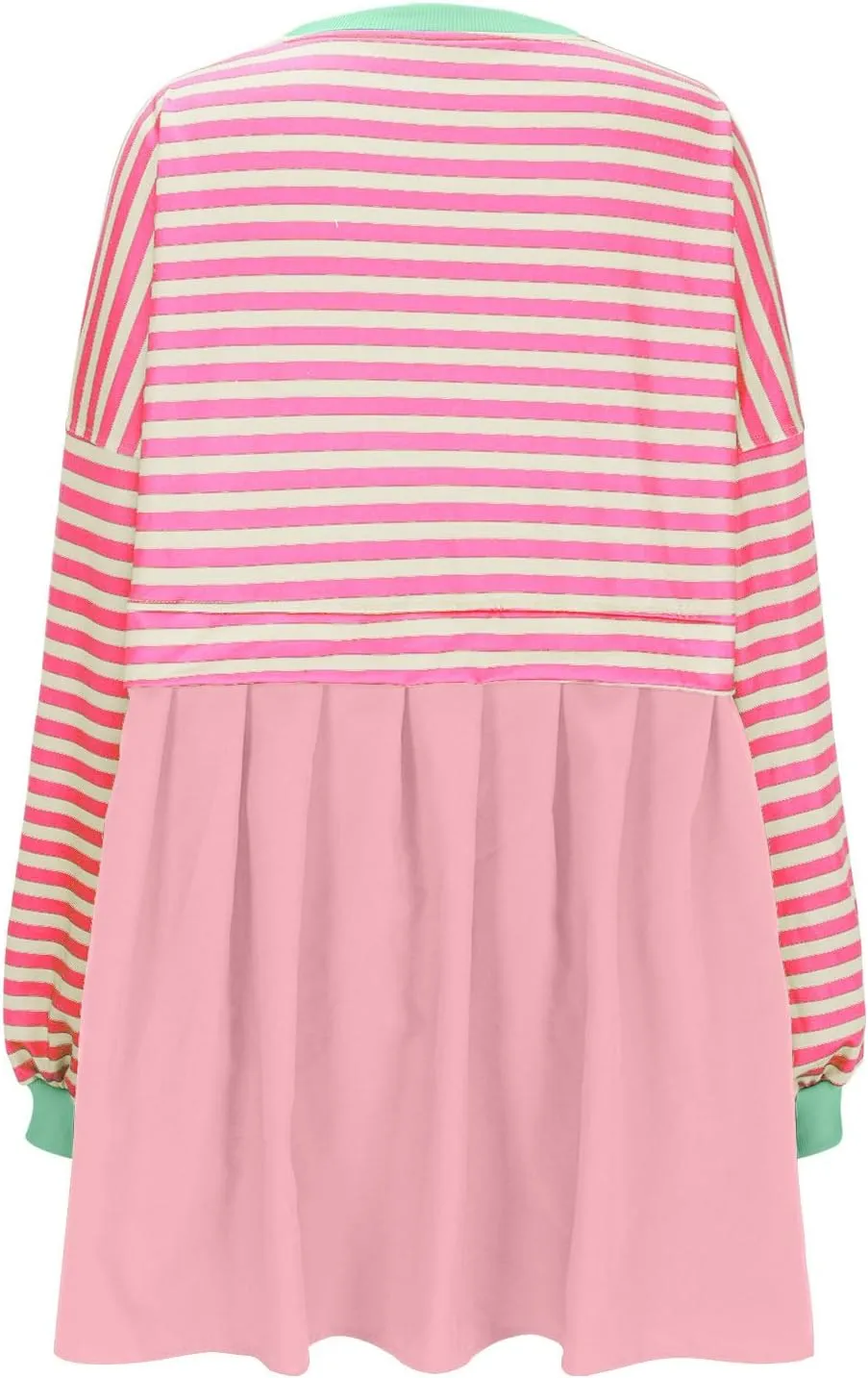 Oversized Sweatshirt Dress Womens Fall Fashion 2024 Long Sleeve Crewneck Patchwork Pullover Tops Pleated Mini Dress