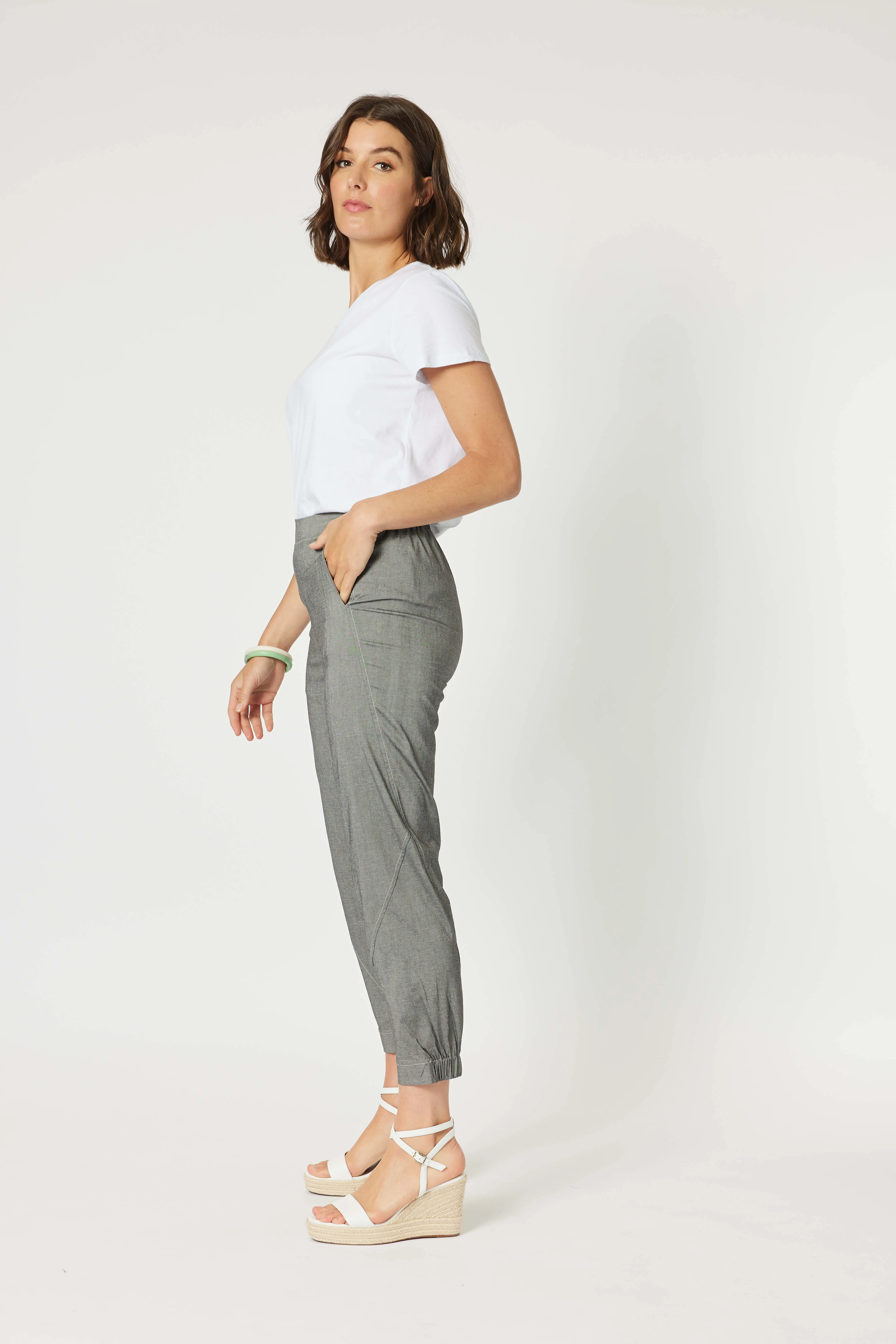 Parachute Stitch  Detail Pant - Grey Marle