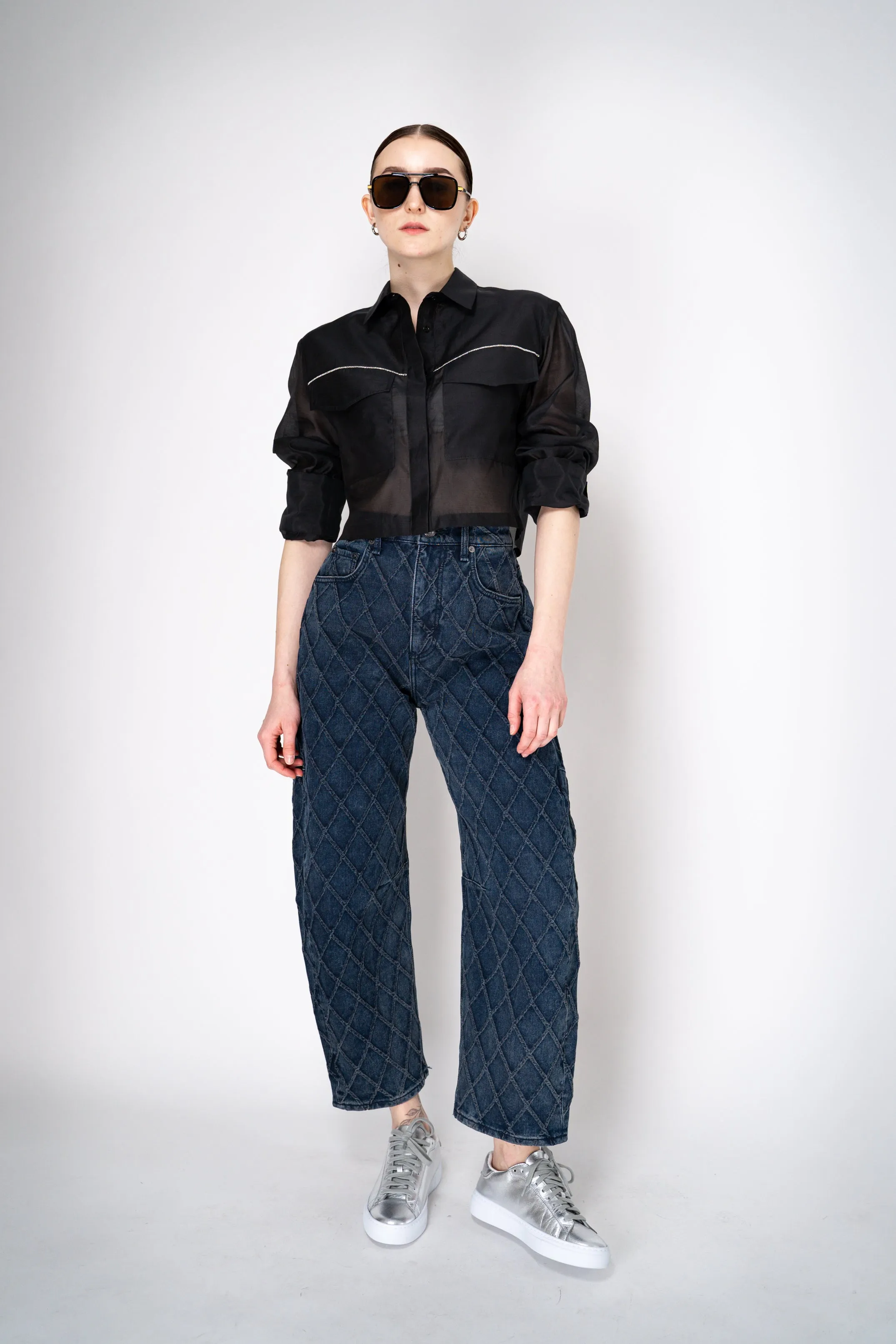 Peserico Cropped Lightweight Cotton Voile Blouse in Black