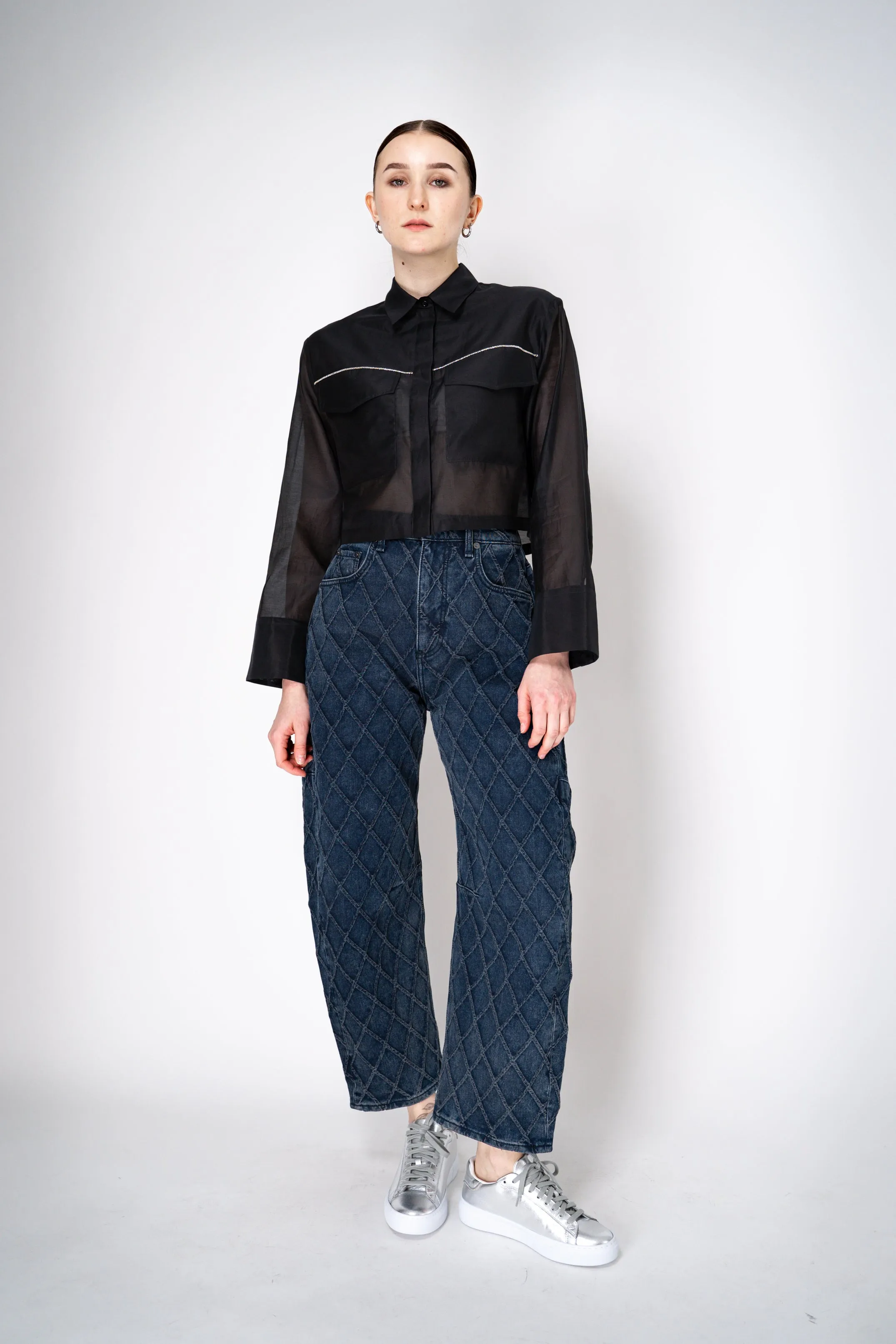 Peserico Cropped Lightweight Cotton Voile Blouse in Black
