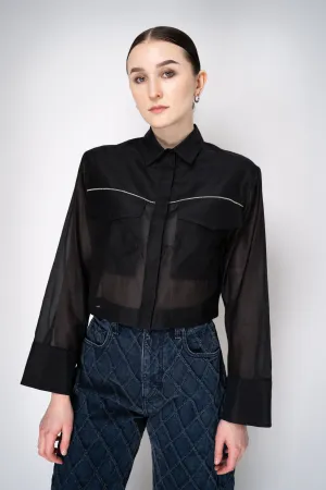 Peserico Cropped Lightweight Cotton Voile Blouse in Black
