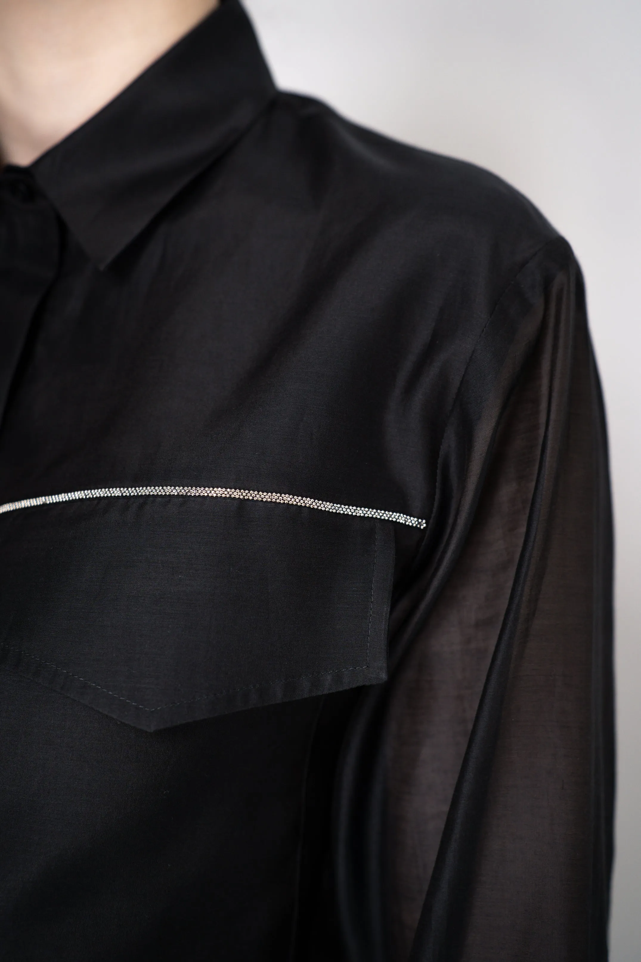 Peserico Cropped Lightweight Cotton Voile Blouse in Black