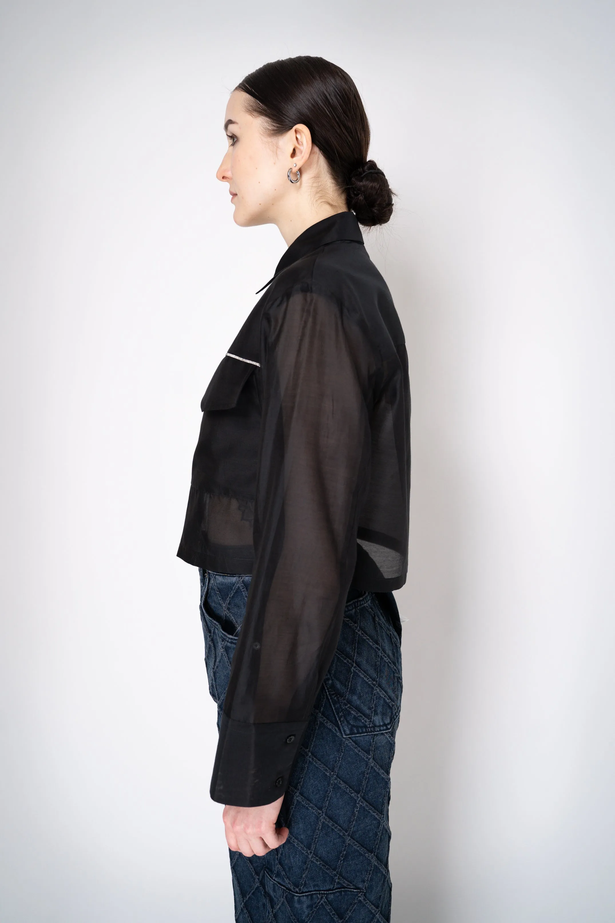Peserico Cropped Lightweight Cotton Voile Blouse in Black
