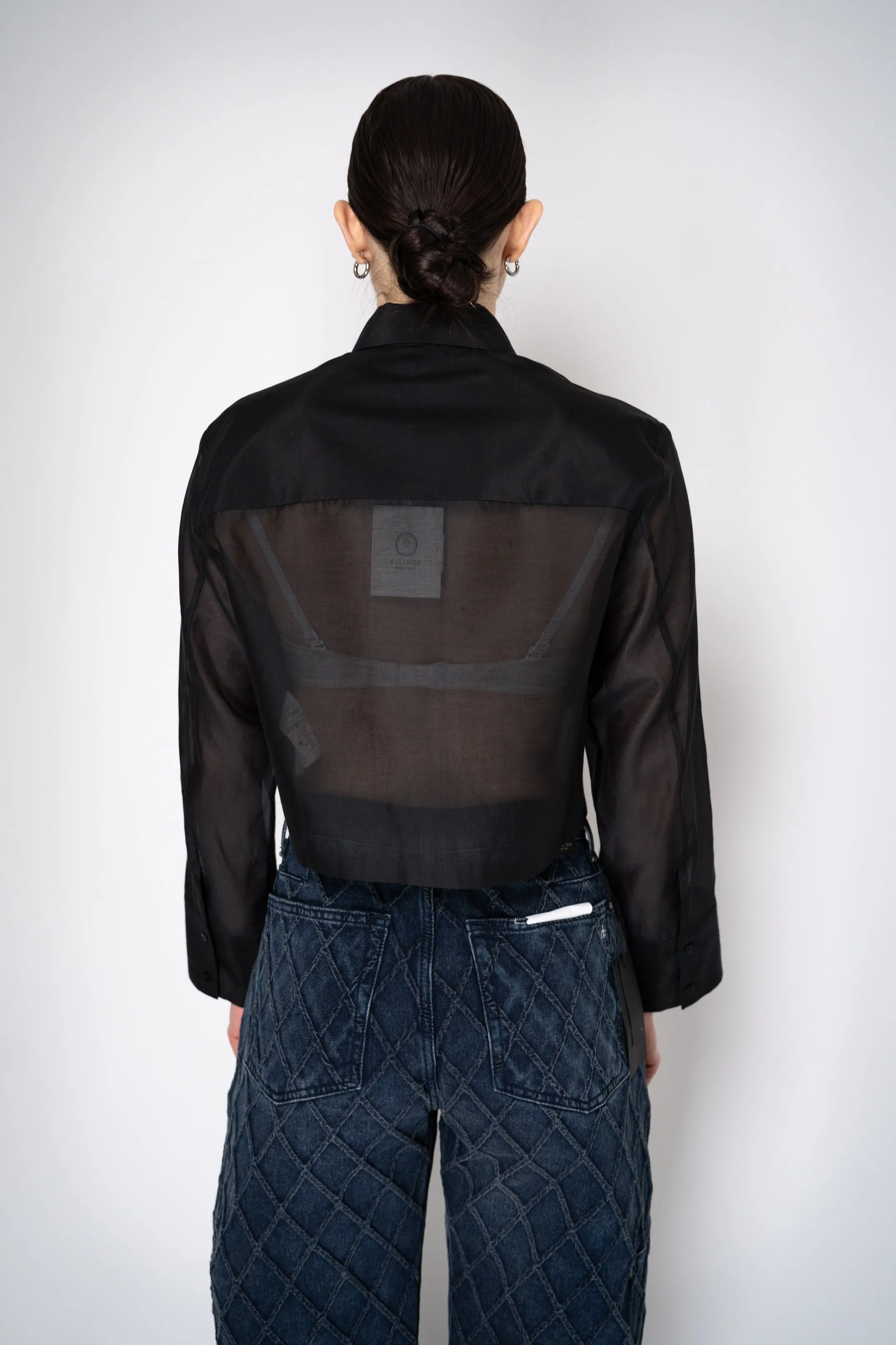 Peserico Cropped Lightweight Cotton Voile Blouse in Black