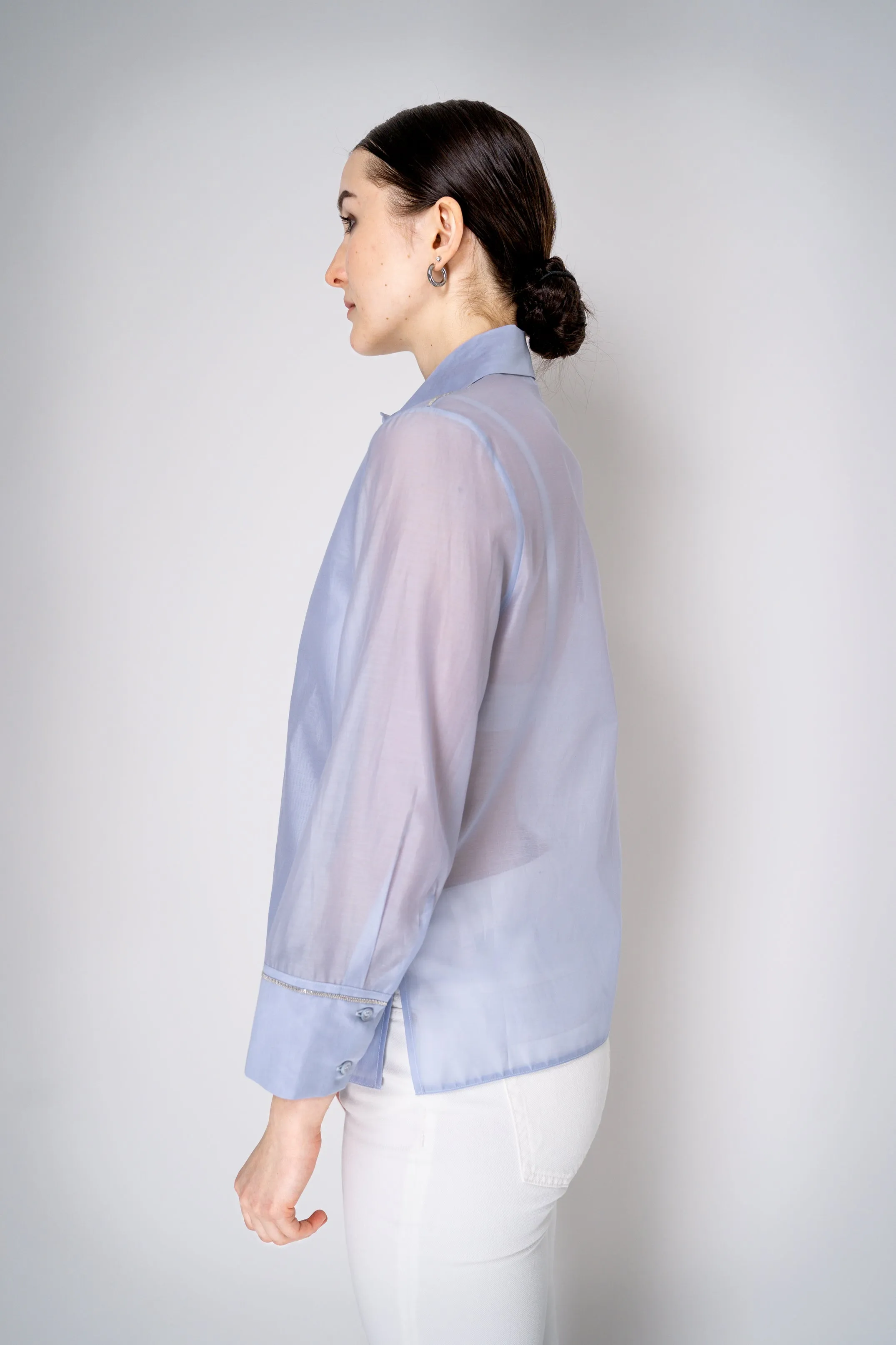 Peserico Lightweight Cotton Voile Blouse in Light Blue
