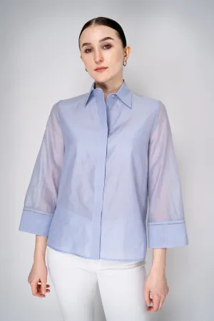 Peserico Lightweight Cotton Voile Blouse in Light Blue