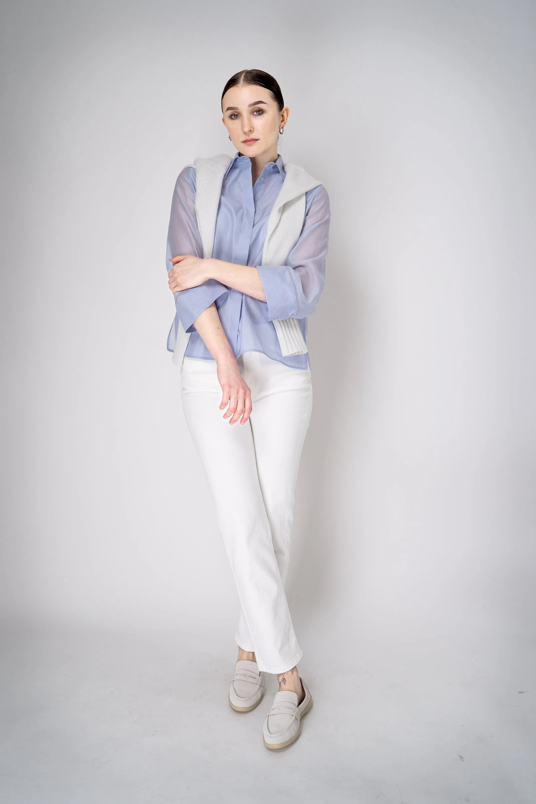 Peserico Lightweight Cotton Voile Blouse in Light Blue