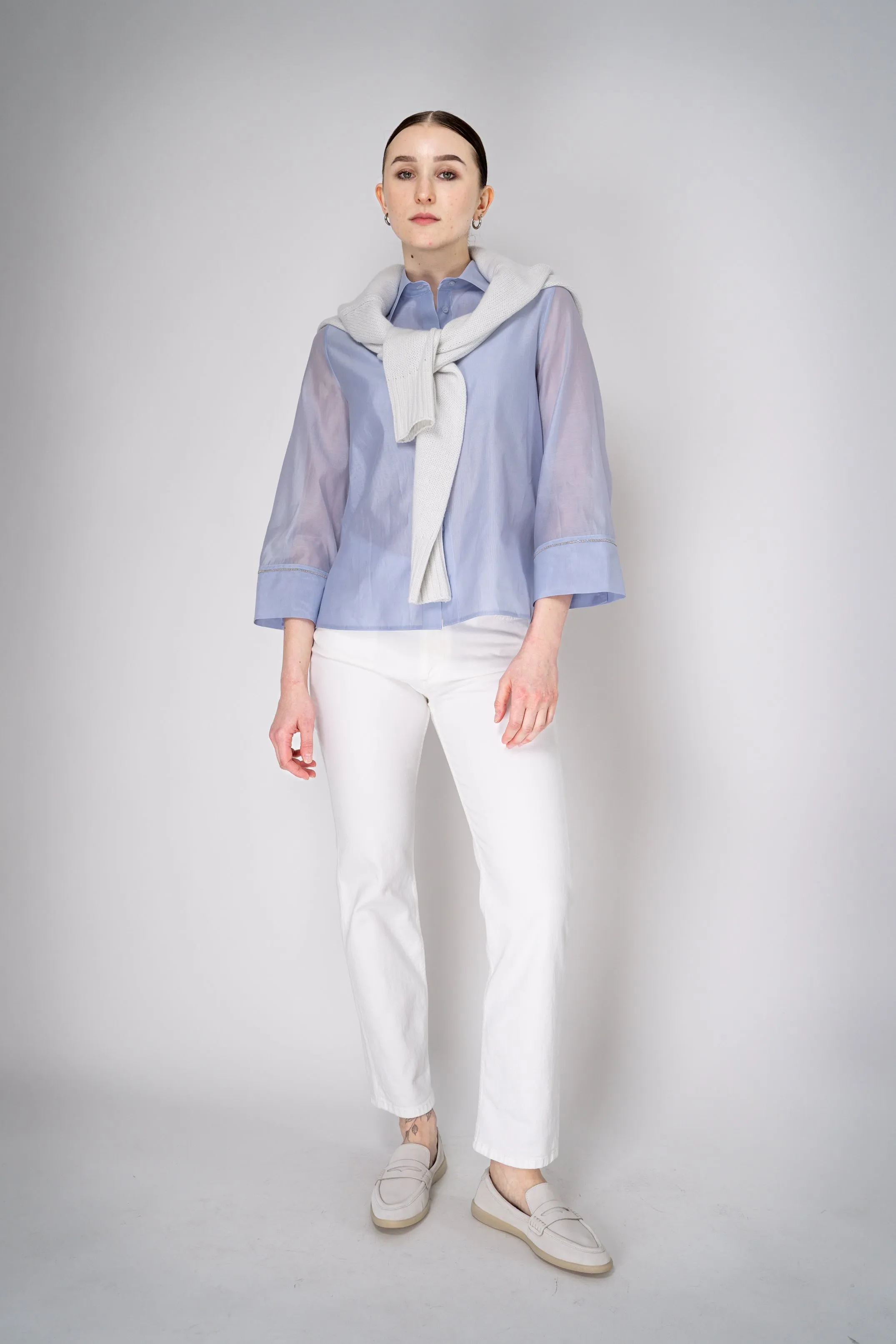 Peserico Lightweight Cotton Voile Blouse in Light Blue