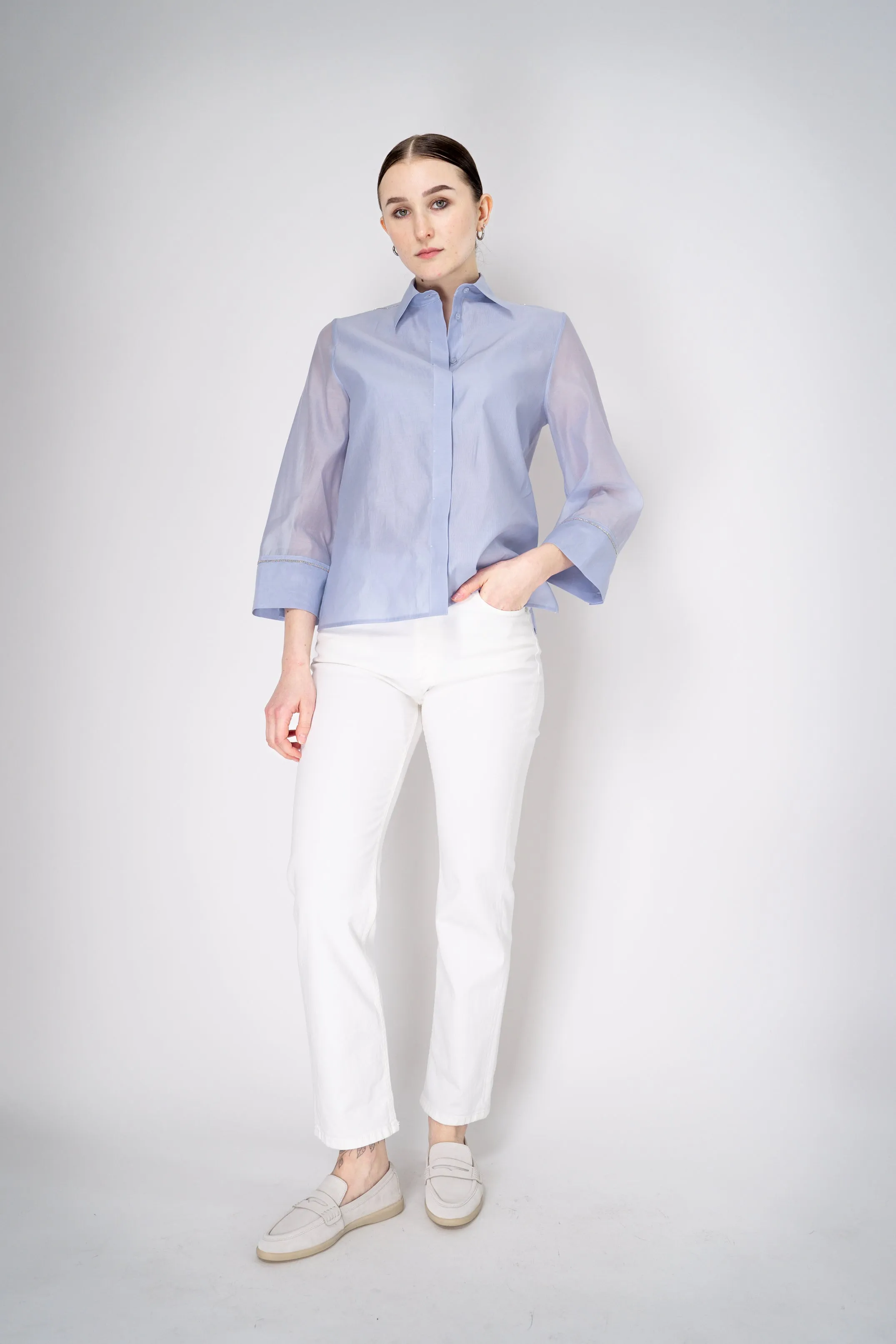 Peserico Lightweight Cotton Voile Blouse in Light Blue