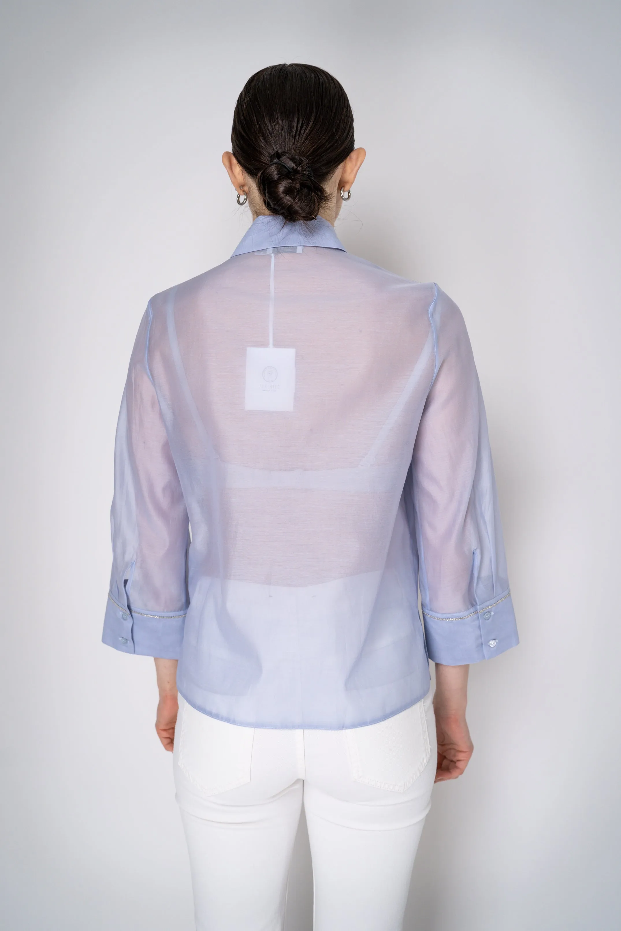 Peserico Lightweight Cotton Voile Blouse in Light Blue