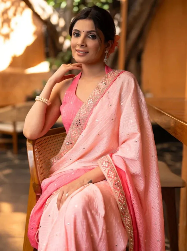 PINK OMBRE GEORGETTE SAREE WITH EMBROIDERY