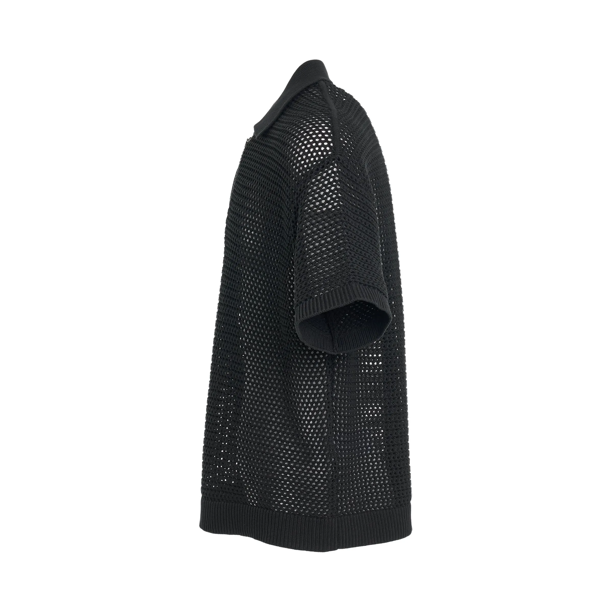 Quarter Zip Knitted Shirt in Black