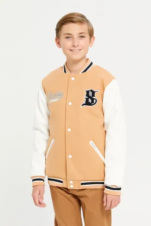 Senior Boys Beige Embellished Basketball Jacket Senior Boys Beige Embellished Basketball Jacket