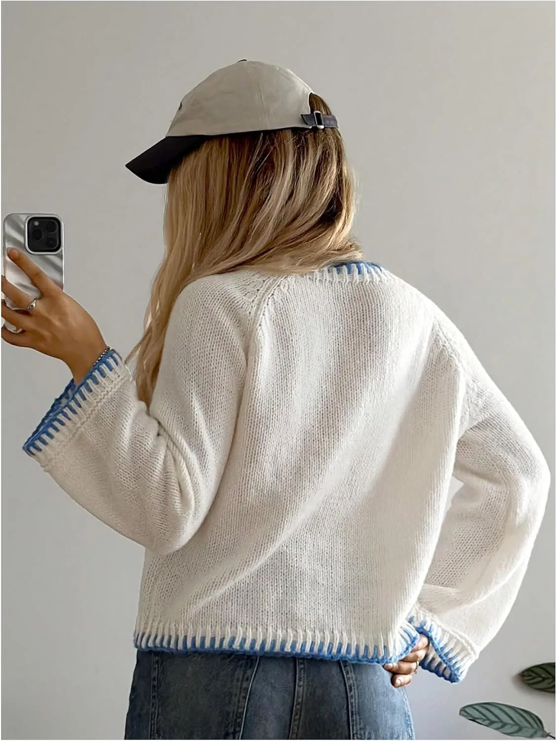 SHENHE Women's Oversized Graphic Pullover Sweater Crew Neck Cute Soft Knitted Sweater