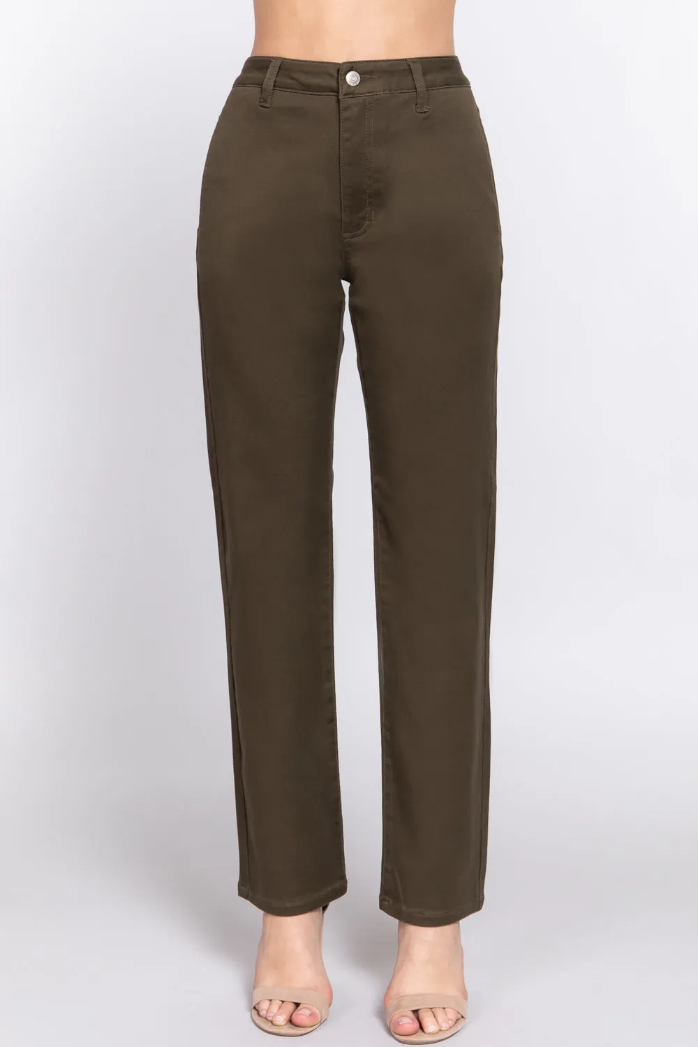 Solid Straight Fit Classic Twill Long Pants