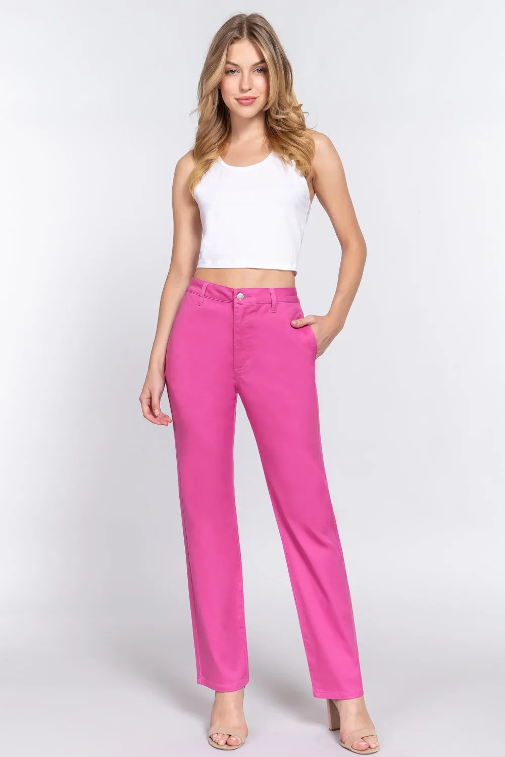 Solid Straight Fit Classic Twill Long Pants