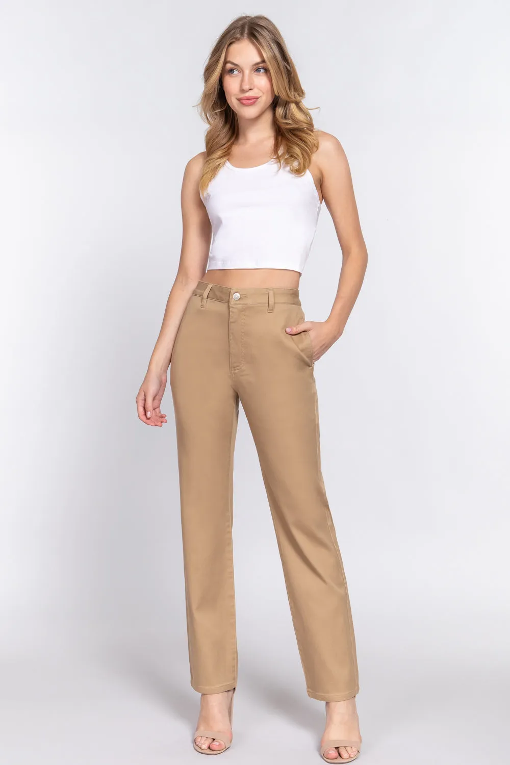 Solid Straight Fit Classic Twill Long Pants