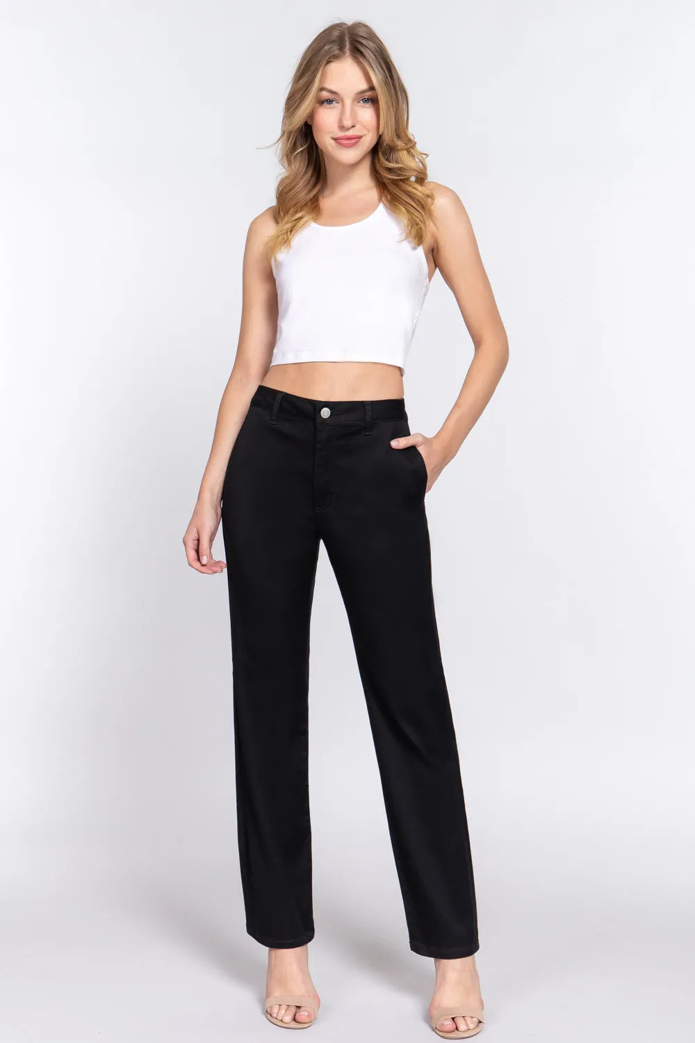 Solid Straight Fit Classic Twill Long Pants