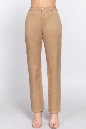 Solid Straight Fit Classic Twill Long Pants