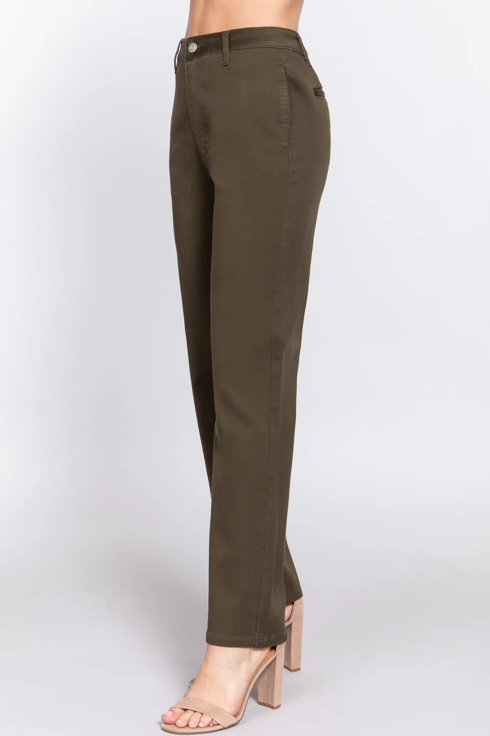 Solid Straight Fit Classic Twill Long Pants