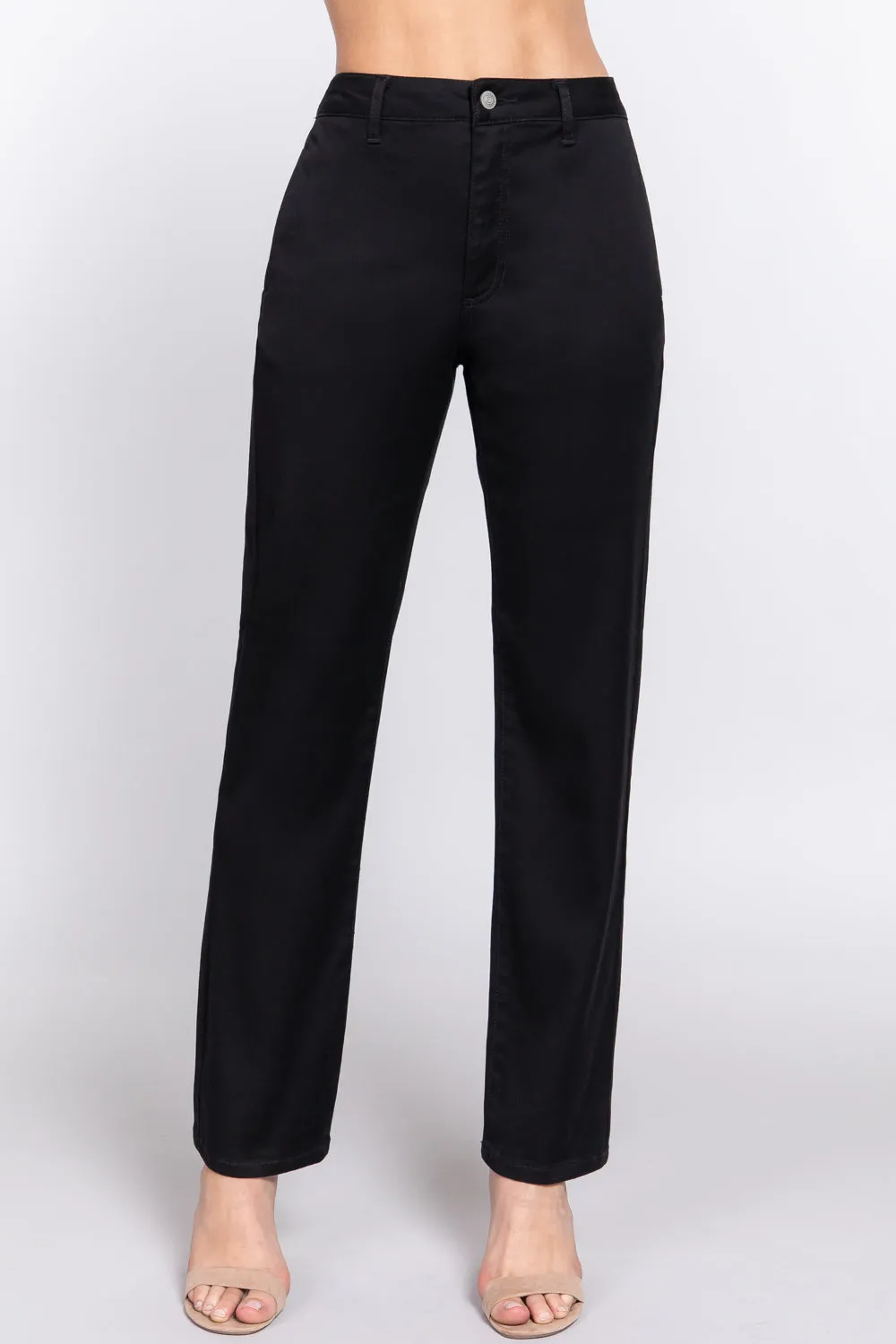 Solid Straight Fit Classic Twill Long Pants