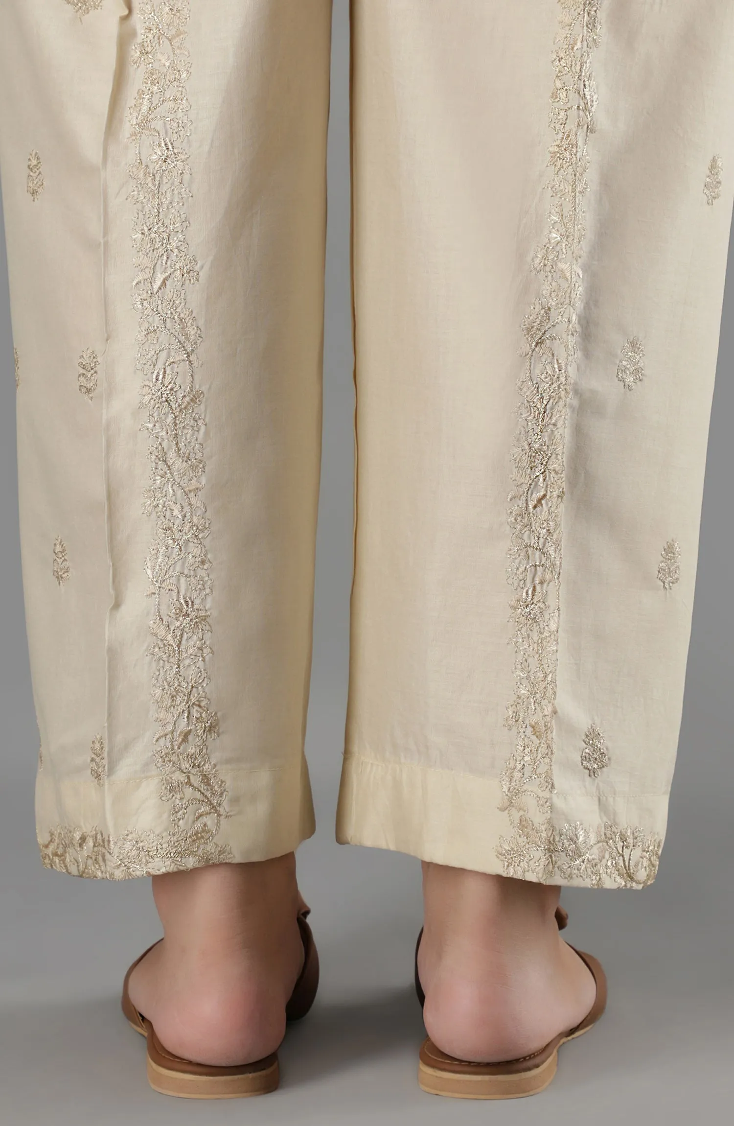 Stitched Bottoms 1 Piece Embroidered Cambric Pants (NRPE-64/S BEIGE)