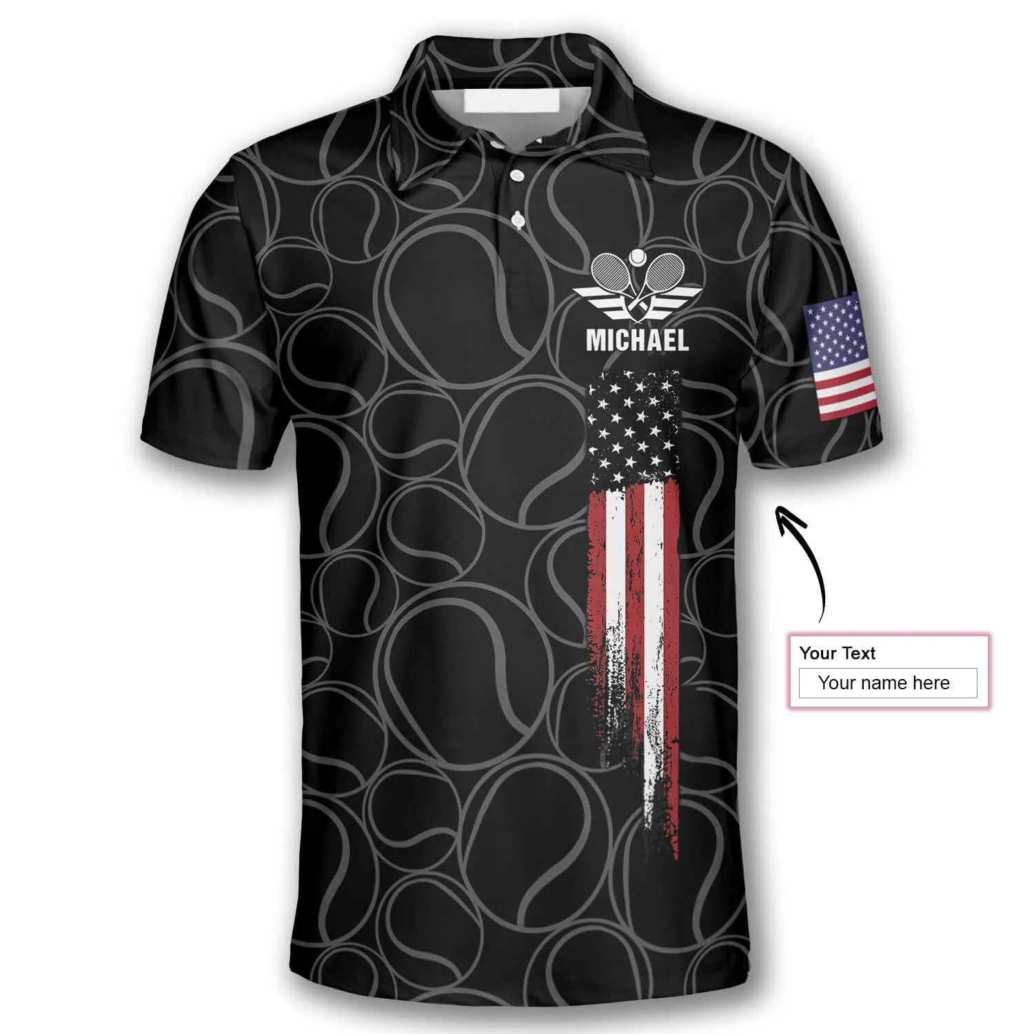 Tennis Pattern Flame American Flag Custom Polo Tennis Shirts for Men