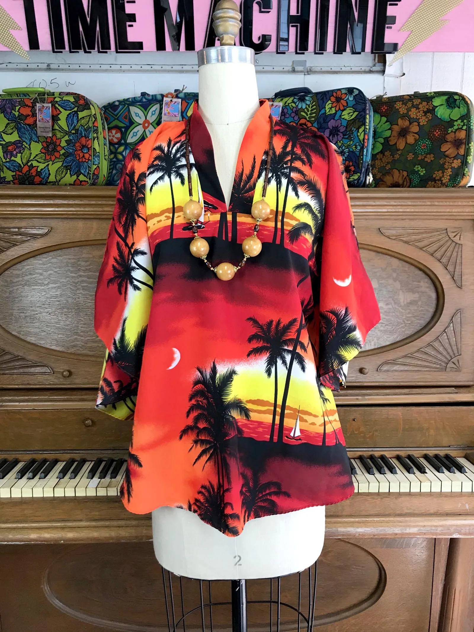 Vintage 70s | Hawaiian Hippie Boho Dashiki Shirt Top Blouse Poncho | Free Size