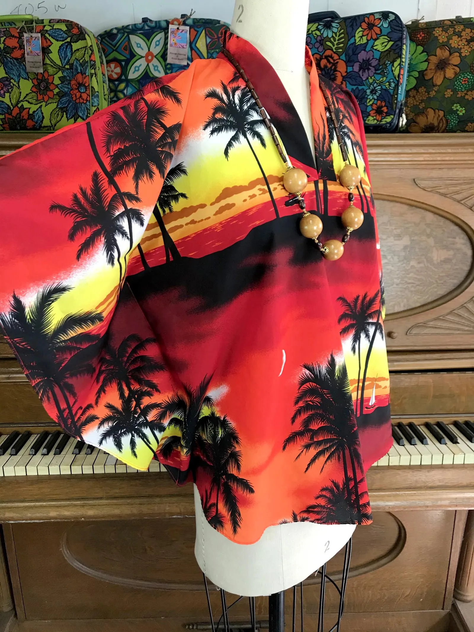 Vintage 70s | Hawaiian Hippie Boho Dashiki Shirt Top Blouse Poncho | Free Size