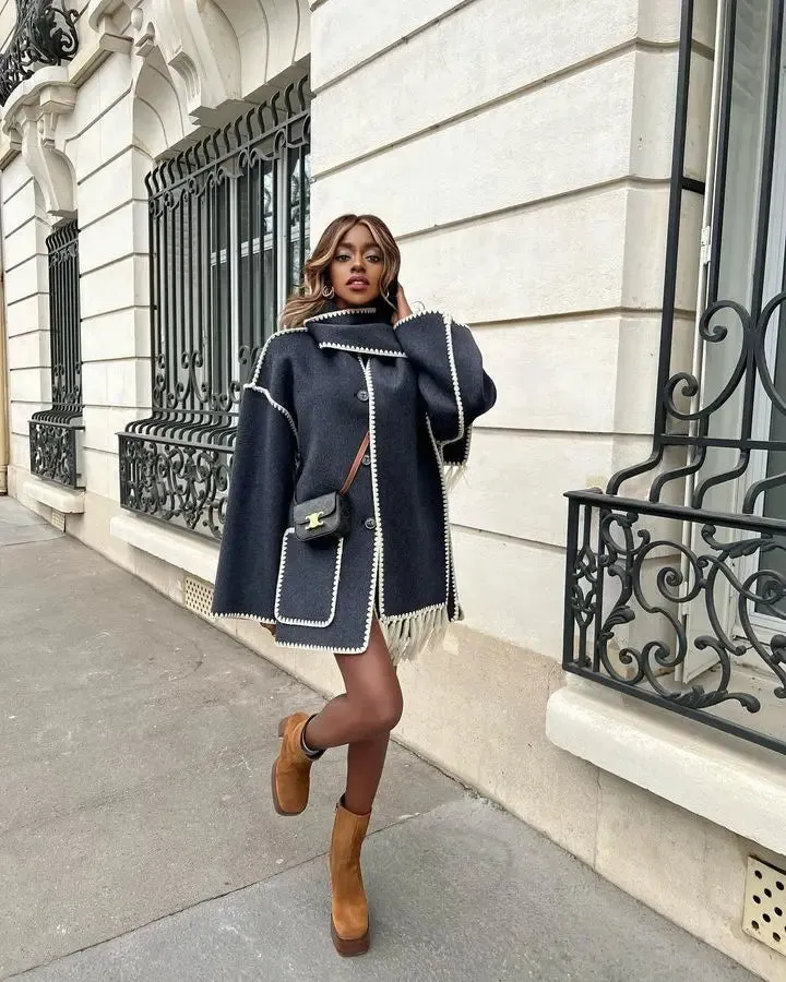 Woman's Crochet Scarf Coat with Long Sleeve.