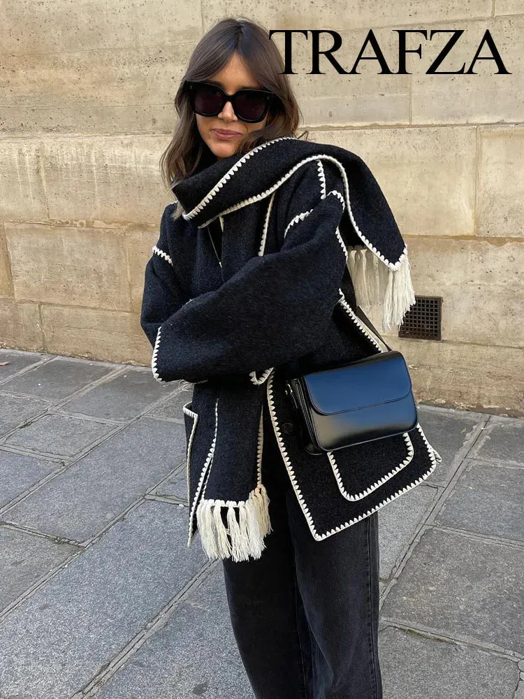 Woman's Crochet Scarf Coat with Long Sleeve.