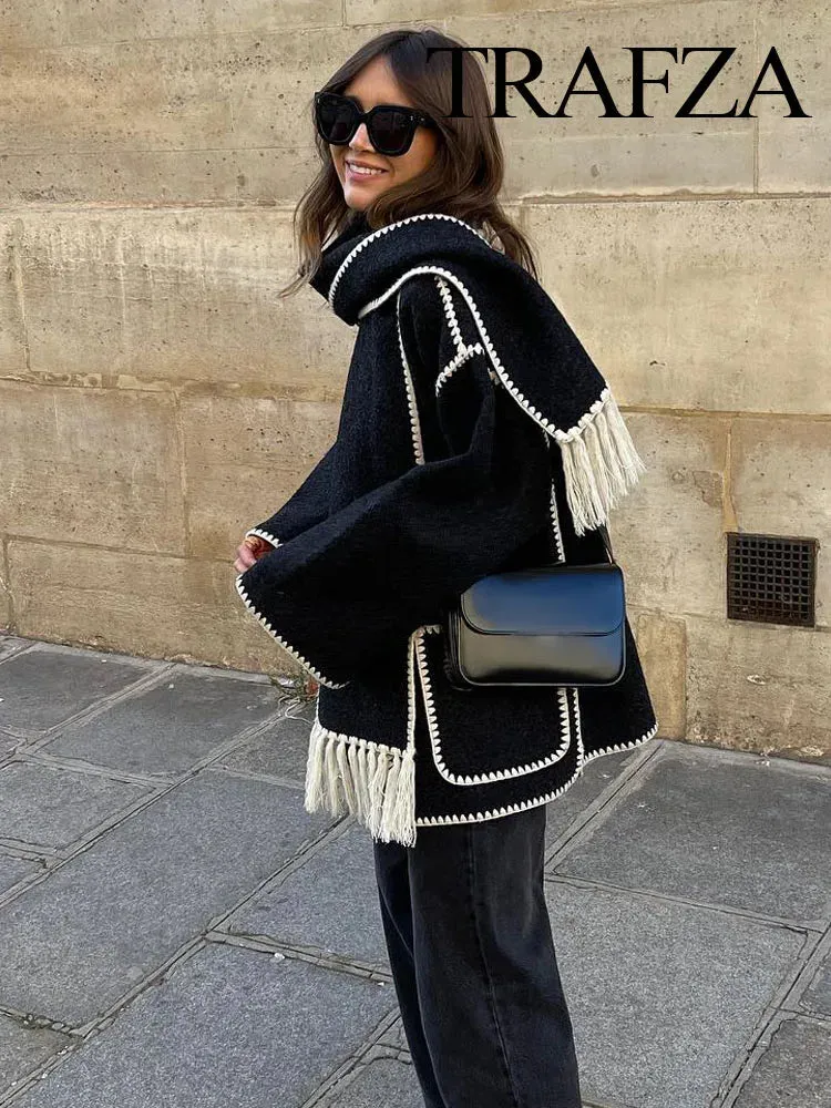 Woman's Crochet Scarf Coat with Long Sleeve.