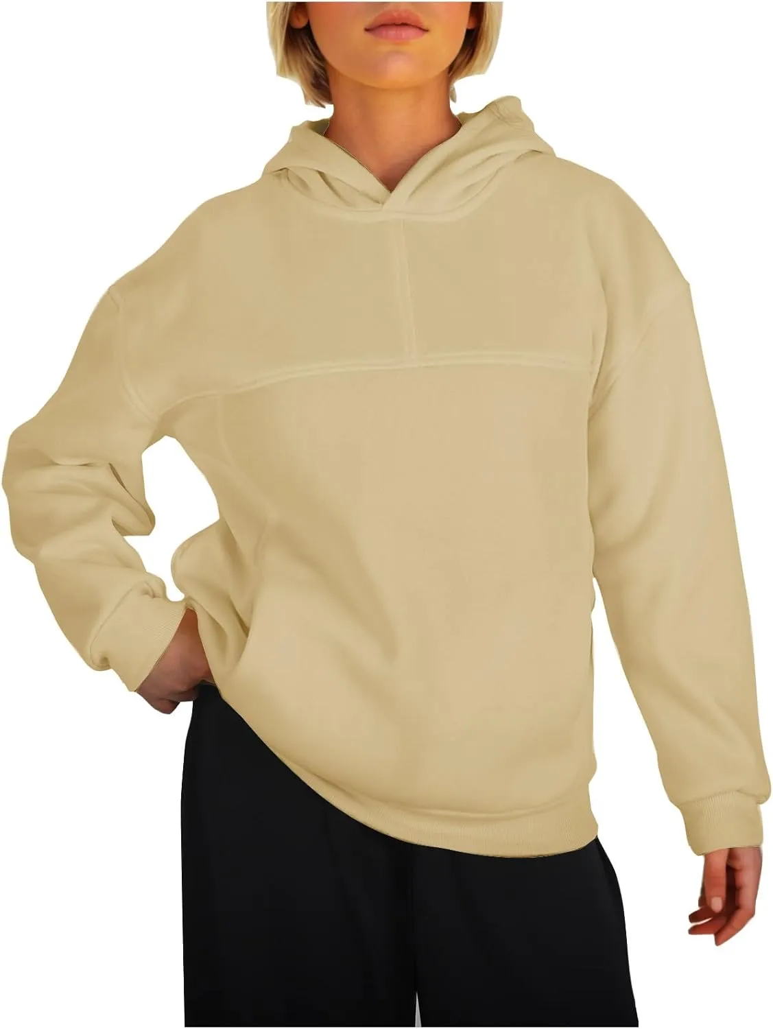 Women's 2024 Casual Hooded Sweatshirts Long Sleeve Solid Oversized Hoodies Loose Cozy Basic Fall Winter Pullover Tops