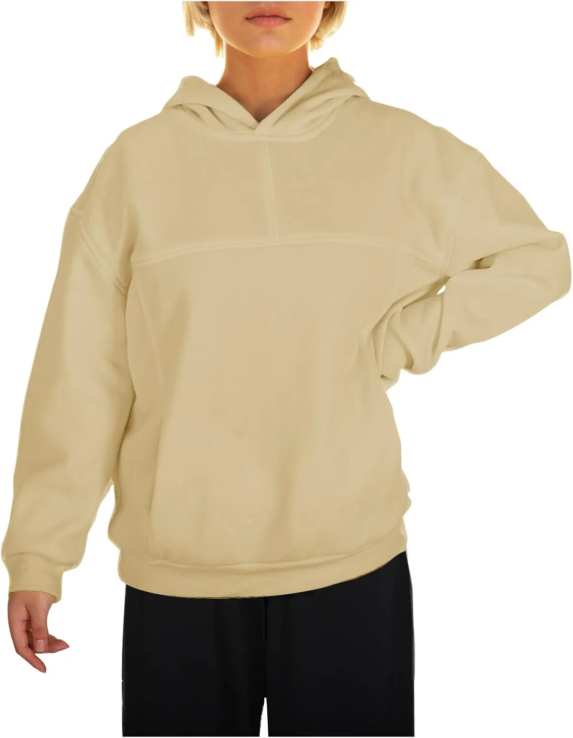 Women's 2024 Casual Hooded Sweatshirts Long Sleeve Solid Oversized Hoodies Loose Cozy Basic Fall Winter Pullover Tops