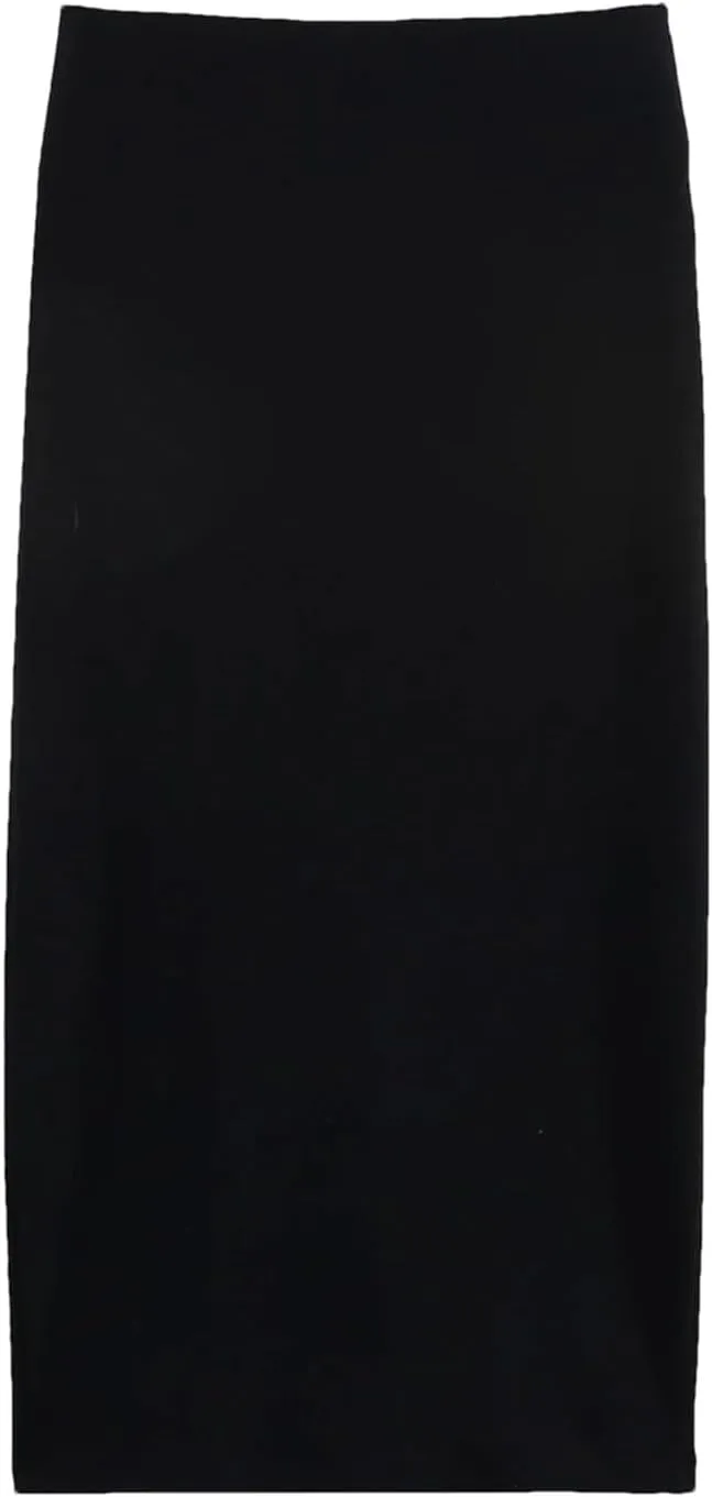 Women's Midi Skirts Elegant Solid High Waist Rear Slit Knitted Office Formal Skirt