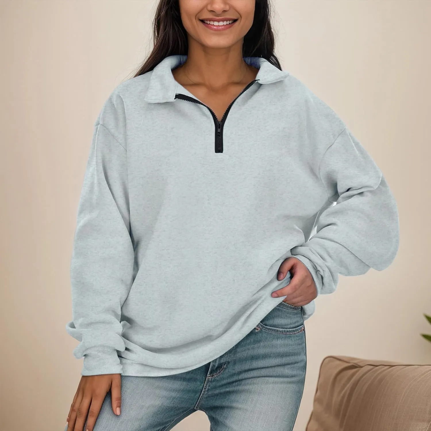 Womens Oversized Sweatshirts Half Zip Pullover Long Sleeve Fall Tops Fashion 2023 Y2k Quarter Zipper Shirt Blouse