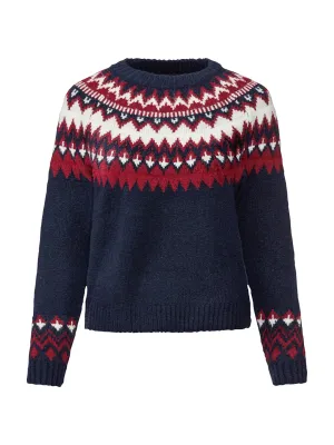 Women's Printed Knitted Sweater,Navy