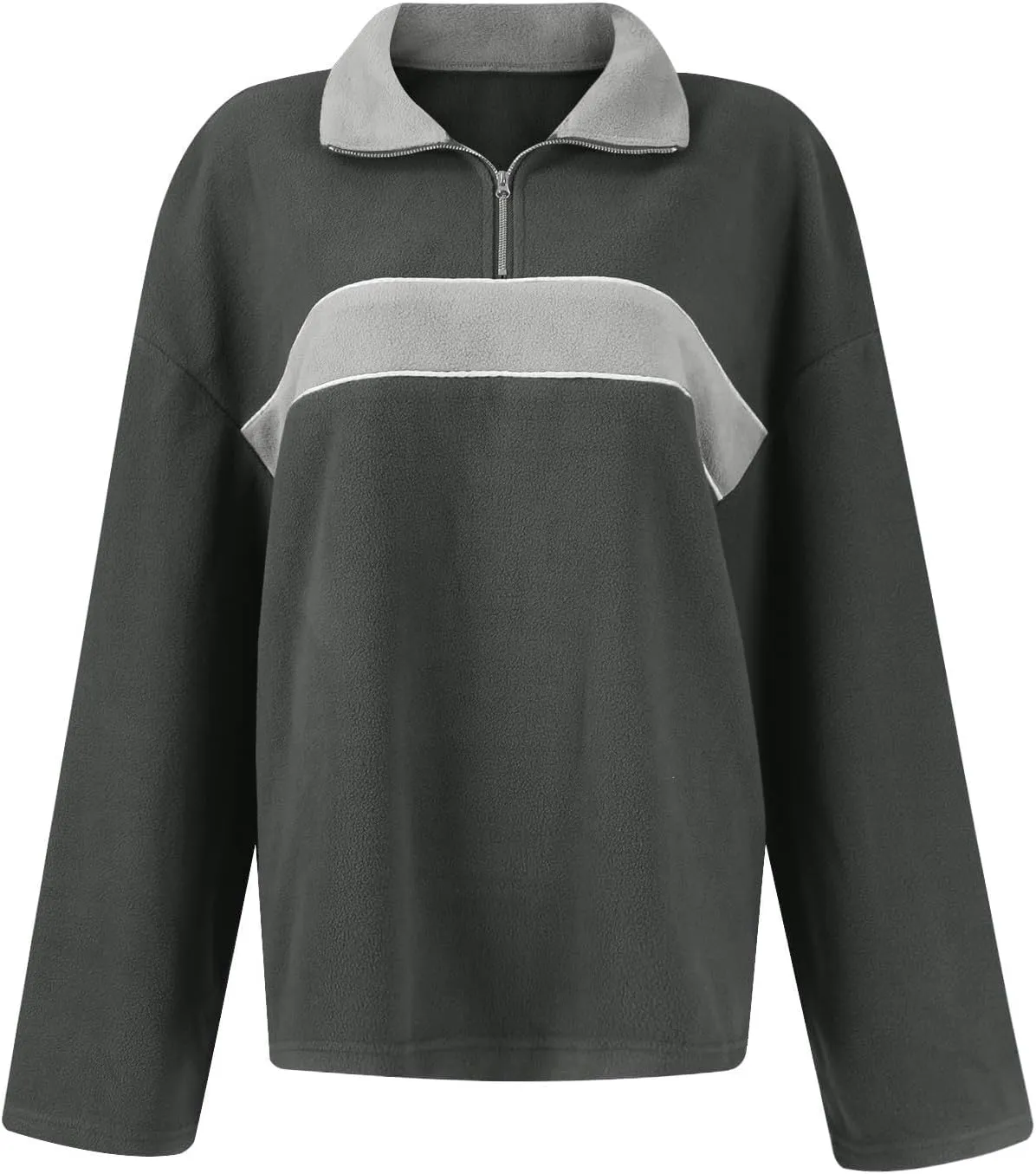 ZWRXW Women's Oversized Half Zip Sweatshirts Color Block Long Sleeve Lapel Pullover Casual Loose Fit Tops Fall Winter Clothes
